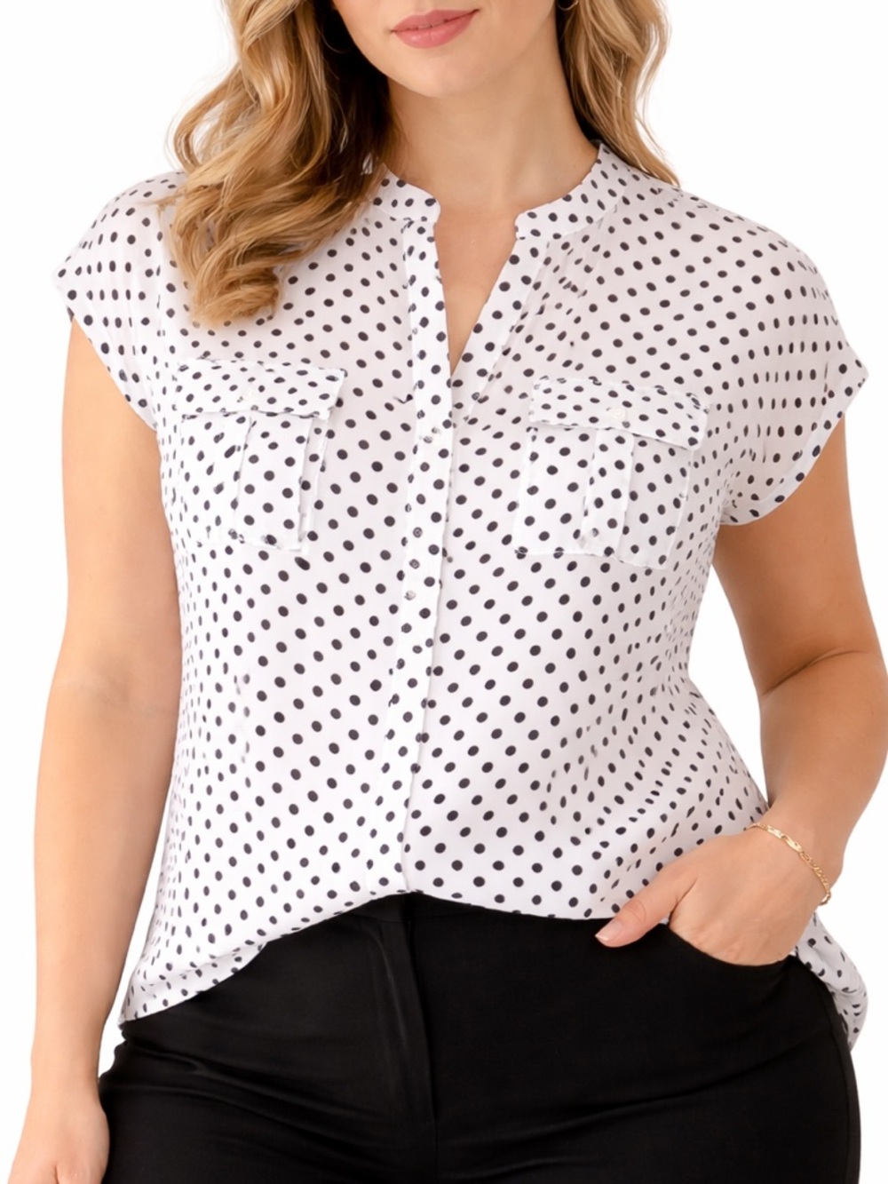 INC International Concepts Black and White Polka Dot Blouse
